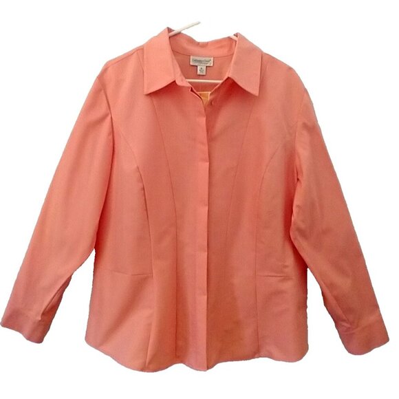SOLD_SOLD_SOLD!!  Coldwater Creek Blouse Peplum No Iron Peach Cotton Blend - XL - Picture 1 of 9